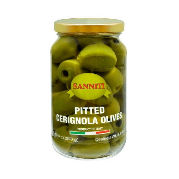 Sanniti Pitted Italian Cerignola Olives in Jar, 19 oz