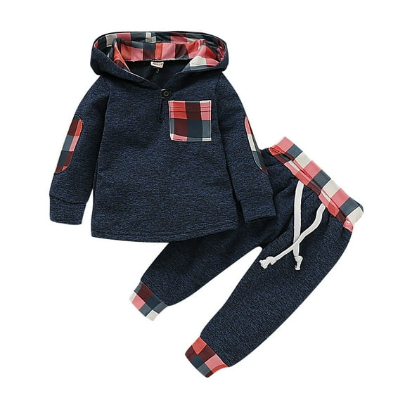 Toddler Baby Boys Clothes Baby Boys Outfits 12-18 Months Boys Long Sleeve Hooded Top Pants 2PCS Set Blue