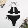 thumbnail image 6 of Women Solid Color High Waist Swimsuit With Underwire And Pads Hollow Sexy Bikini Set Pool Swim Wear, 6 of 8