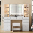 thumbnail image 2 of LED Lighted Vanity Desk with 11 Drawers & 2 RGB Glass Cabinets, Large Makeup Table with Tempered Glass Top, Dimmable Brightness & Power Outlet, Modern  Vanity Set for Bedroom, 2 of 11
