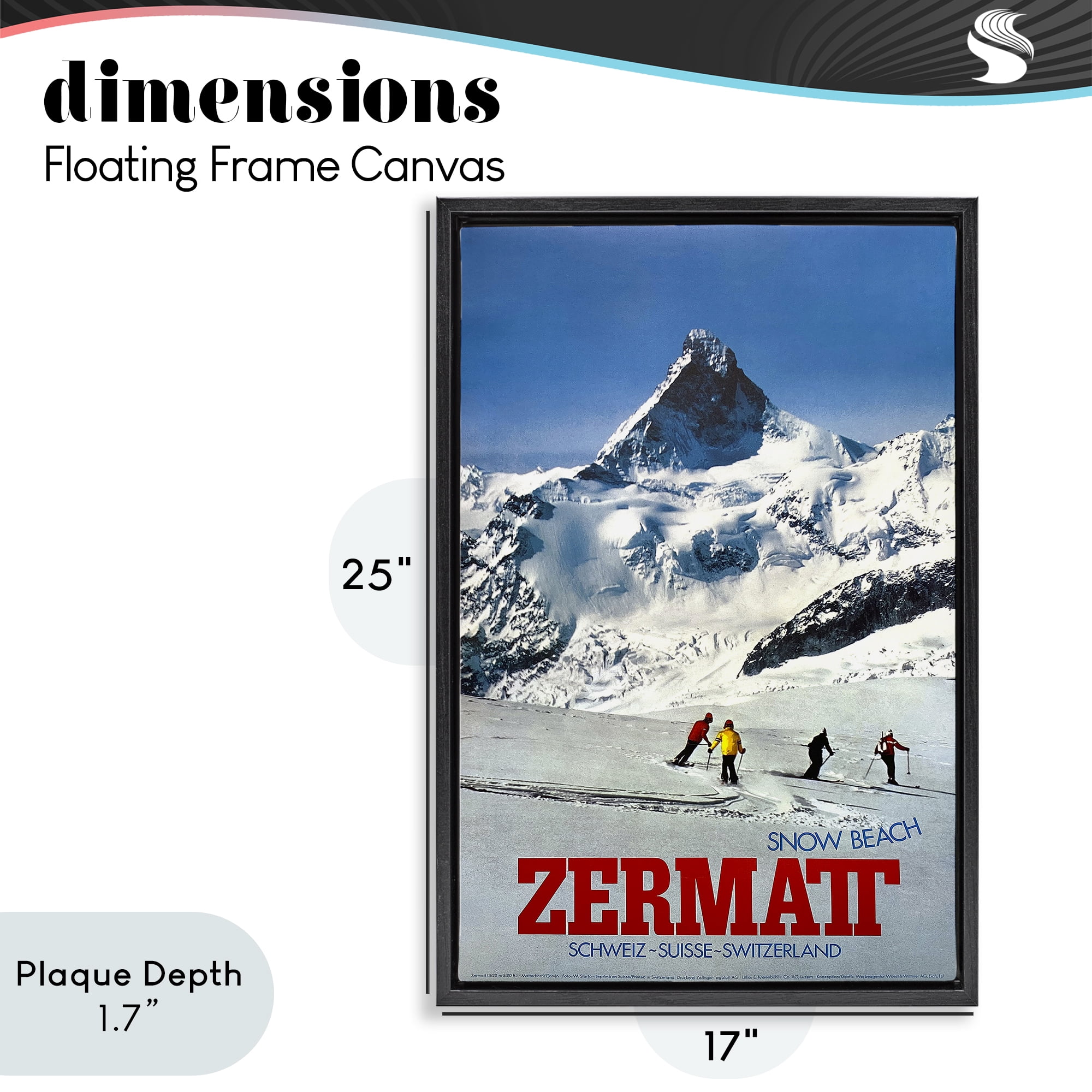 Stupell Industries Zermatt Snow Beach Black Framed Floater Canvas Wall Art, design by Vintage Posters