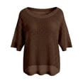 thumbnail image 4 of CAIVO Women Slash Neck Hollow Out Pullover Beach Cover Up Knit Sweater One Shoulder Casual Loose Fit Summer Fashion Half Sleeve Solid Color Tops, 4 of 4