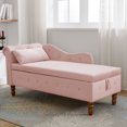 thumbnail image 3 of GUTALOR Velvet chaise lounge chair indoor with storage, pillow, and nailhead trim, modern upholstered chaise lounge sofa for bedroom, living room, office-Pink, 3 of 9