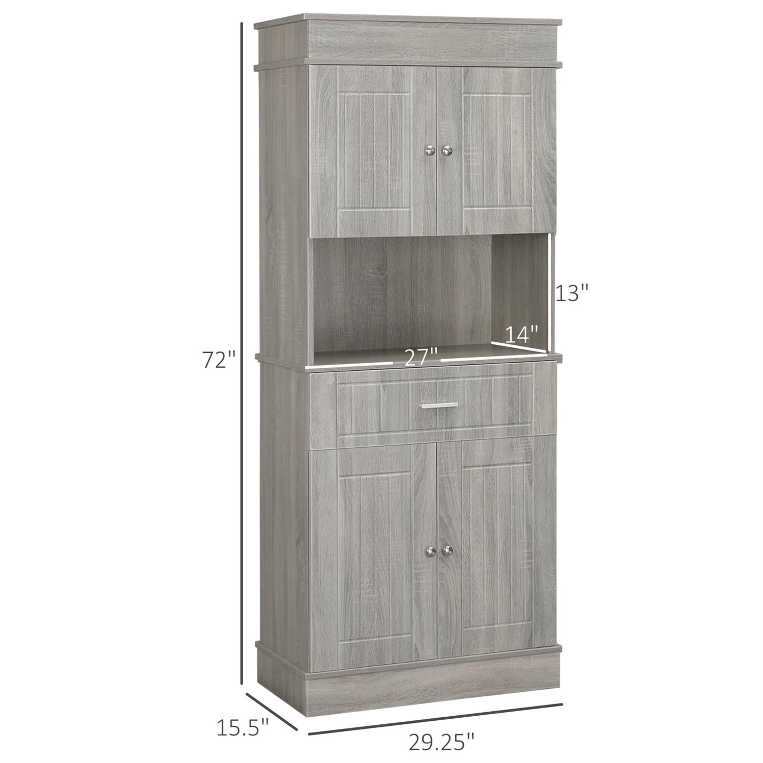 Demi Bonn 72" Tall Kitchen Buffet with Hutch, Storage Cabinet, Wood Grain Finish, Adjustable Shelves, Utility Drawer, Pantry Storage for Home Kitchens, Gray