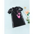 thumbnail image 3 of Nituyy Robe pour Petites Filles, Motif Cœur Manches Courtes Col Rond en Cuir PU Robe une Pièce, 3 of 8