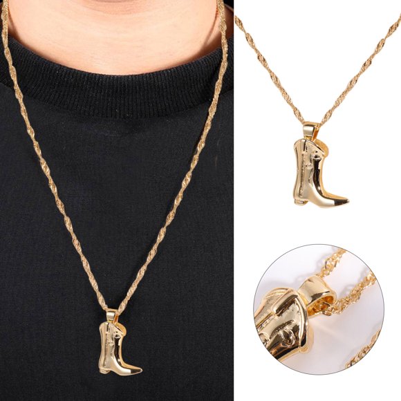 Bradem Necklaces & Pendants Clearance! Western Cowboy Boots Necklace Abstract Face Copper Plated Collarbone Chain Hip Hop Trend, Gold, One Size Lady Necklace Clearance Sale, 1*Necklace