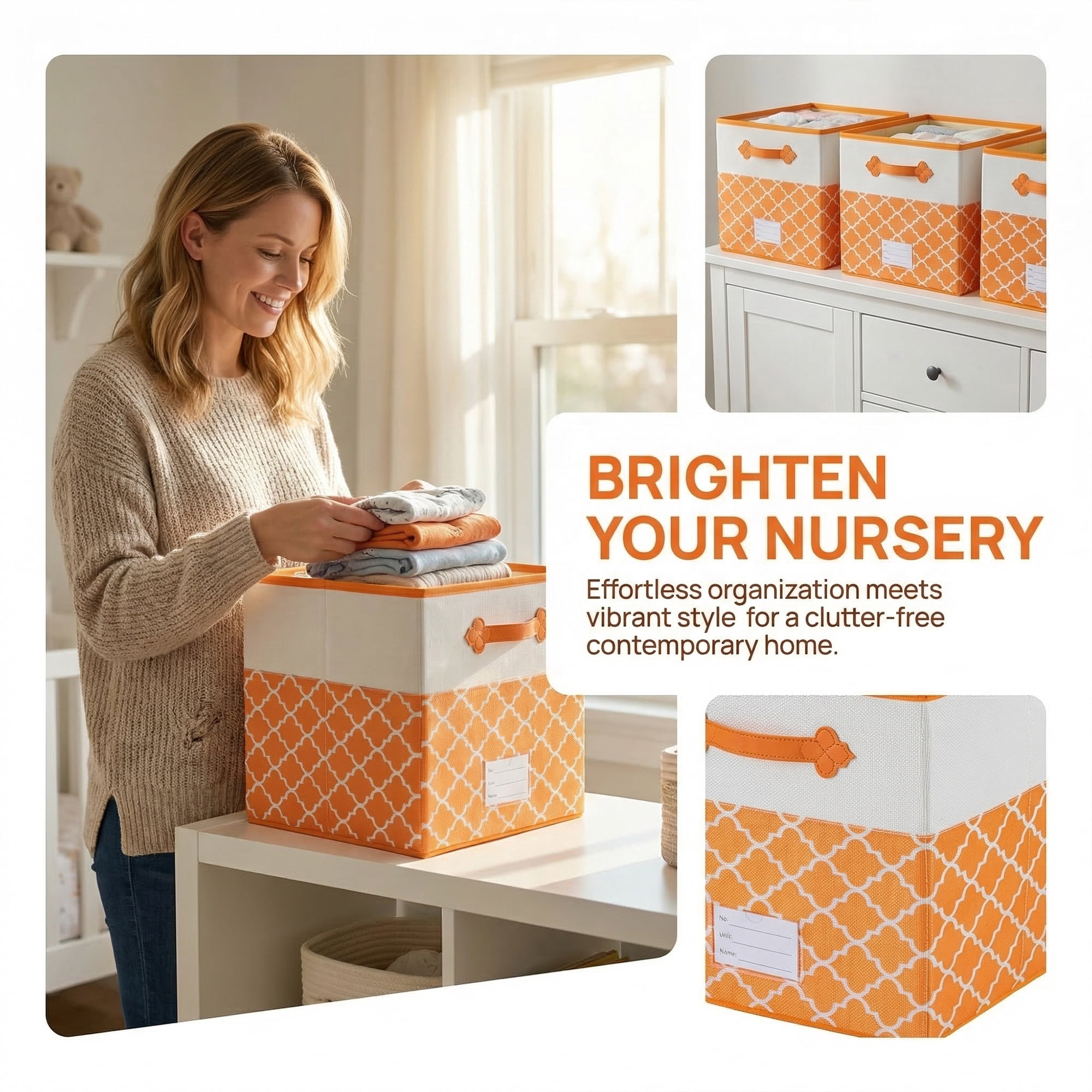 Unique Bargains Storage Basket with Handle for Organizing Objects Orange 11.8"x11.8"x11.8"