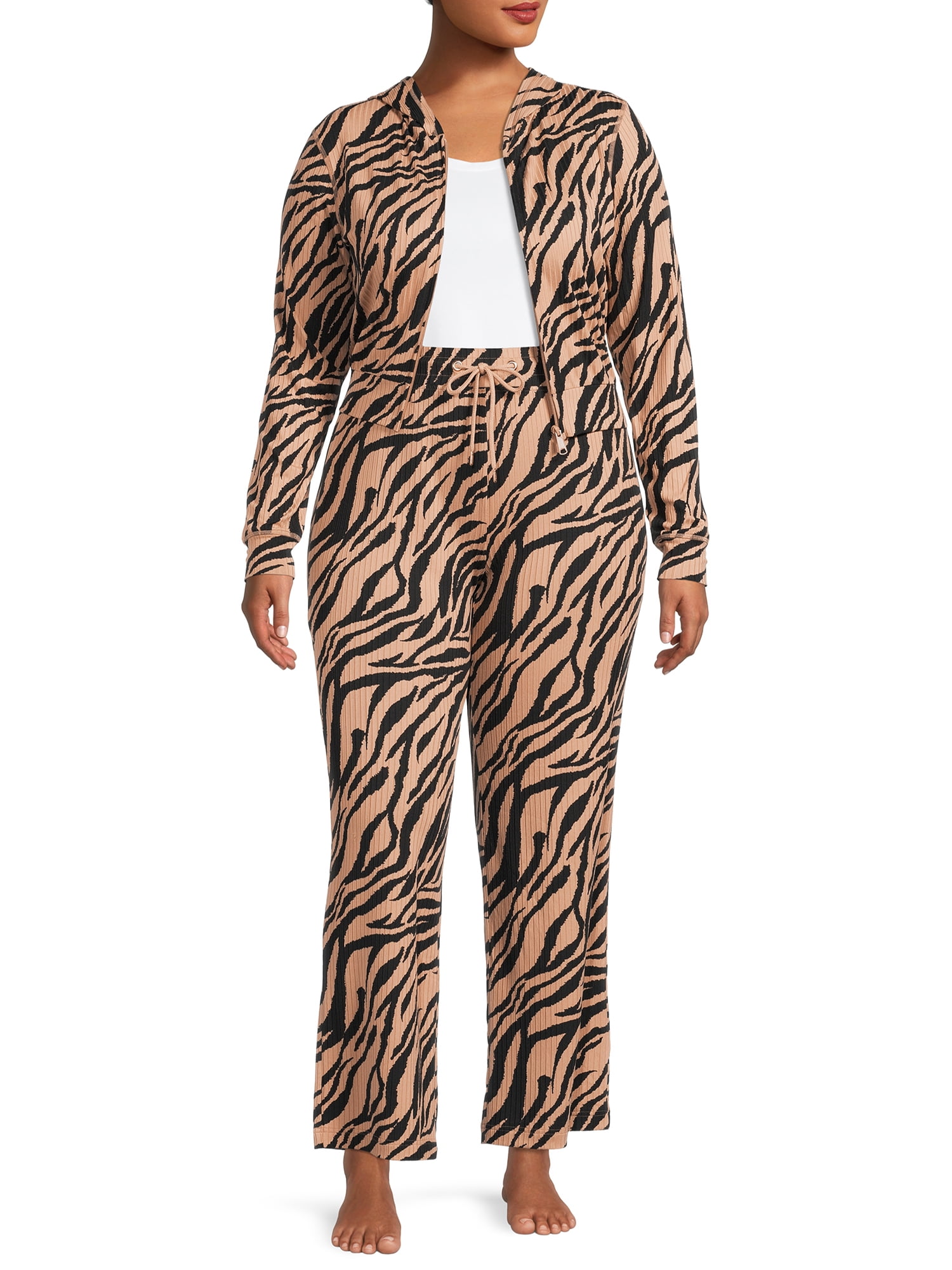 Secret Treasures Women's Ribbed Full Zip Hoodie and Pants Set, 2-Piece