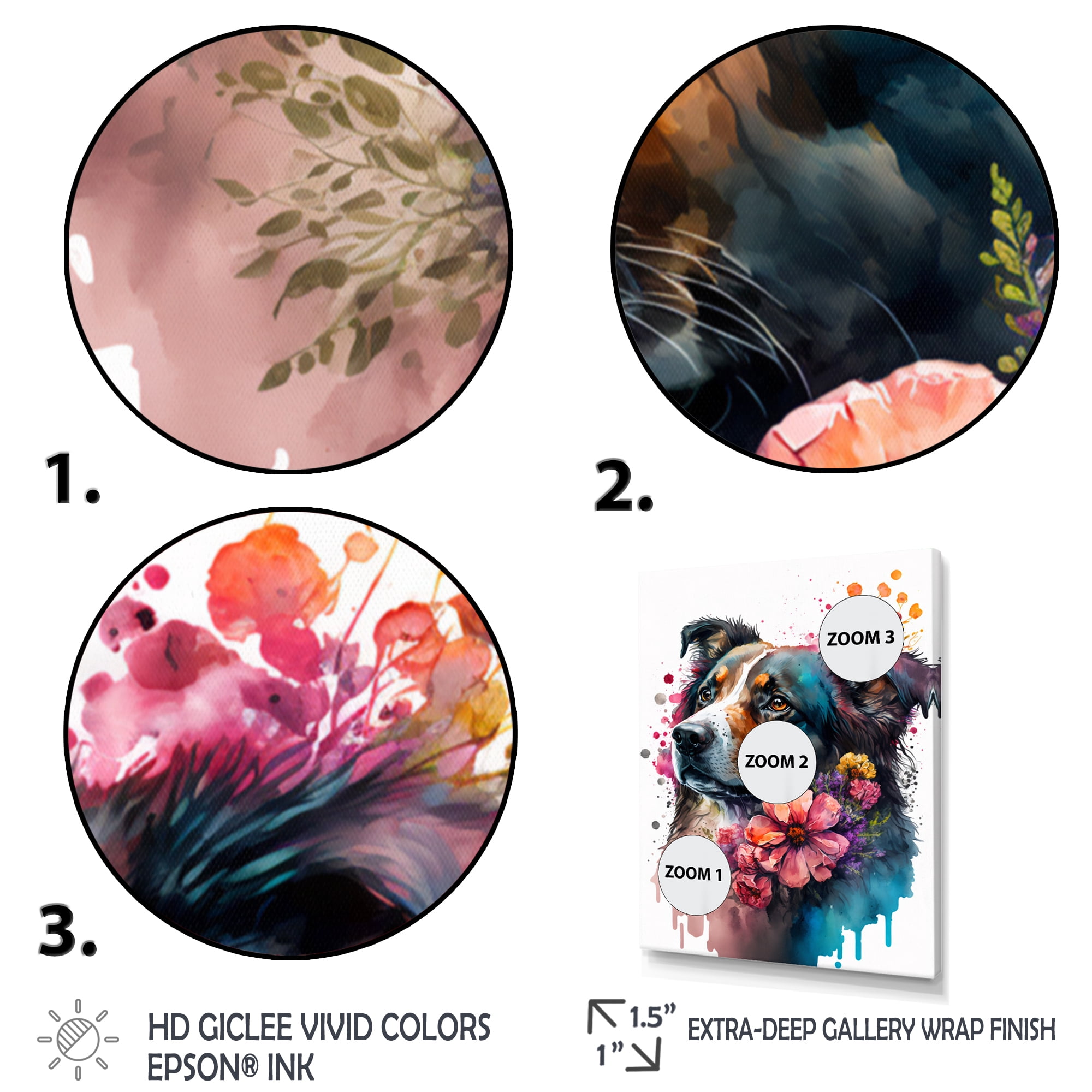 Designart Cute Dog Floral Art II Canvas Wall Art
