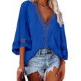 thumbnail image 1 of Top de ganchillo de encaje de Color liso para mujer, blusa holgada informal a la moda con cuello en V, camisa hueca para fiesta en la playa, 1 of 4