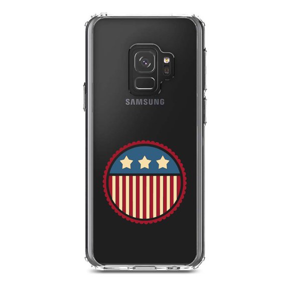 DistinctInk Clear Shockproof Hybrid Case for Samsung Galaxy S9 (5.8" Screen) - TPU Bumper Acrylic Back Tempered Glass Screen Protector - USA Seal Flag Red White & Blue