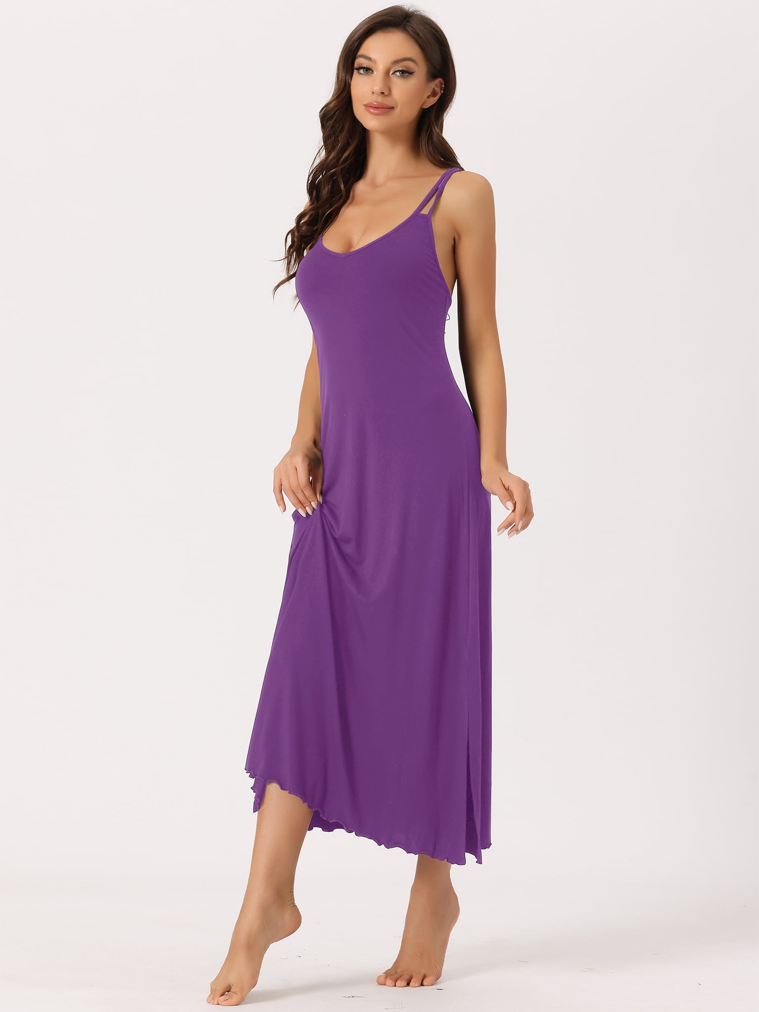 DARING DIVA Women's Lingerie Nighties Midi Racer Back Pajama Dress S Dark Purple