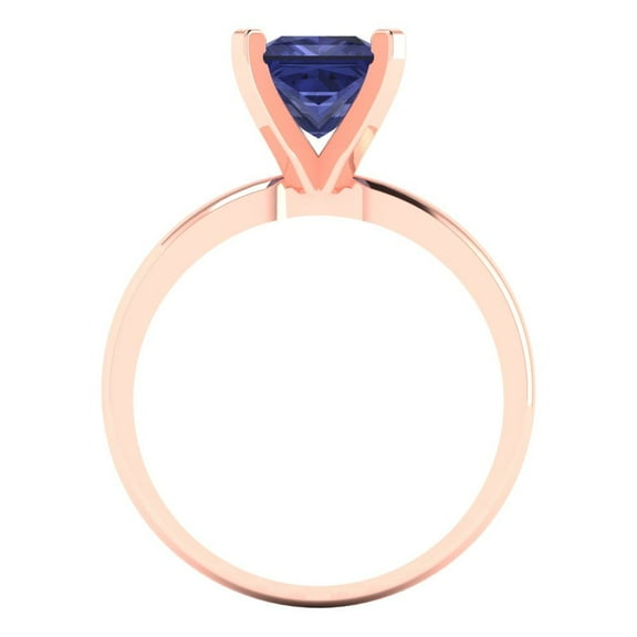1.5 ct Princess Cut Simulated Tanzanite Solitaire Engagement Ring for Women in 14K Rose Gold