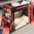 thumbnail image 2 of Euroco Wood Twin over Twin Size Bunk Bed with Shelves, Gaming Bed with Desk, USB Charging and LED Light, Black&Red, 2 of 15