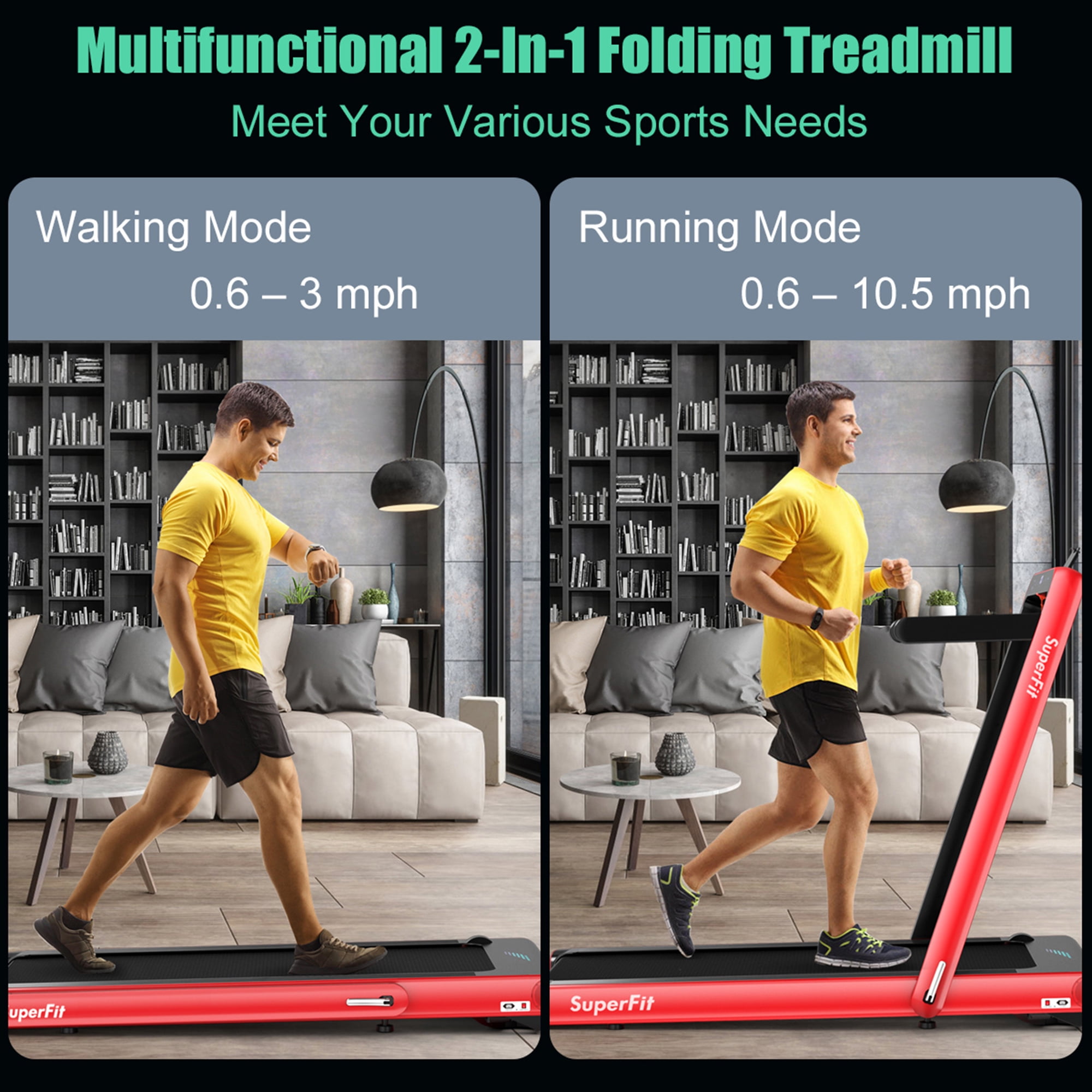 Gymax 2 in 1 Folding Treadmill  4.75HP Running Machine w/ APP & Remote Control Red