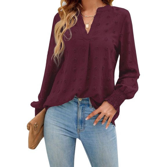 Womens Business Casual Tops Long Sleeve V Neck Dressy Office Work Fall Shirt Chiffon Blouse