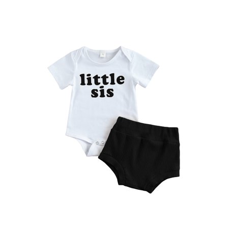 

Emmababy Infant Baby Girl Little Sister Clothes Set Short Sleeve Romper Tops high Waist Shorts Summer Outfit