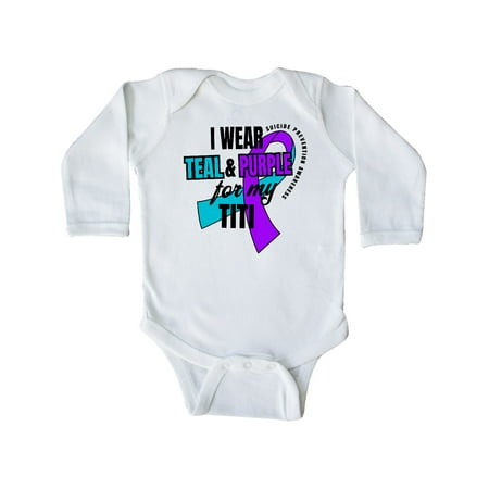 

Inktastic Suicide Prevention I Wear Teal and Purple for My Titi Gift Baby Boy or Baby Girl Long Sleeve Bodysuit