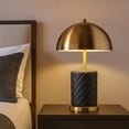 thumbnail image 6 of Benjara Aria 21" Table Lamp- Dome Shade- Round Base- Black Faux Leather- Brass, 6 of 7