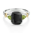 thumbnail image 2 of Gem Stone King 3.11 Ct Cushion Black Onyx Green Peridot 925 Silver and 10K Yellow Gold Diamond Ring (Size 5), 2 of 3