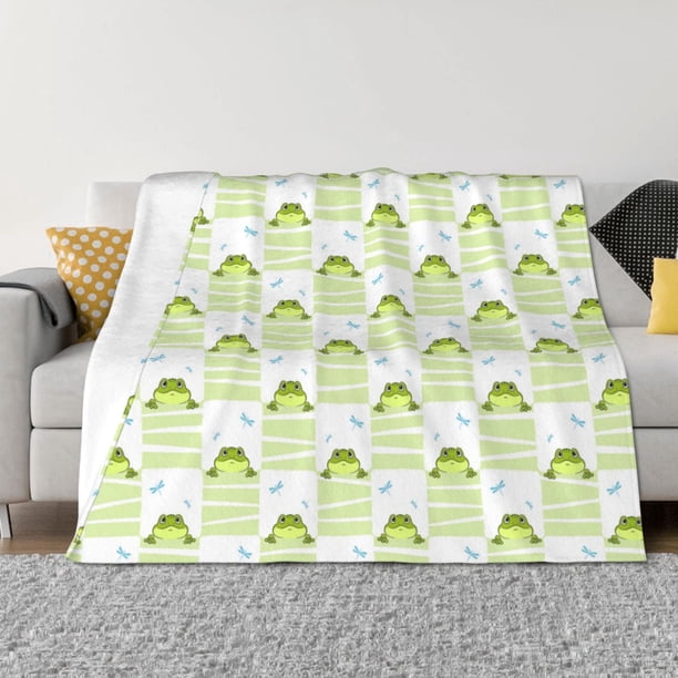 Fotbe Frogs and Dragonflies Manta de Franela con Estampado, Manta Ultrasuave para Cama, Sofá, Auto, Hipoalergénica y Antibolitas-60"x50"