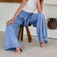 thumbnail image 4 of Pantalones Anchos Pantalones largos informales de pierna ancha con cordones para mujer, pantalones largos de verano a la moda (azul XL) Ygjytge para Mujer Azul T M, 4 of 7