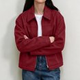 thumbnail image 6 of Enjoytime Fall Jackets for Women Lapel Collar Long Sleeve Cropped Zip Up Jacket Vintage Casual Outerwear with Pockets, 6 of 8