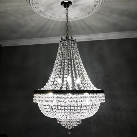 Silver French Empire Crystal Chandelier 9-Light Ceiling Fixtures Luxury Pendant Lamp for Bedrooms