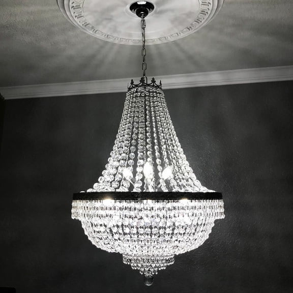 Silver French Empire Crystal Chandelier 9-Light Ceiling Fixtures Luxury Pendant Lamp for Bedrooms