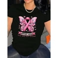 thumbnail image 1 of [Breast Cancer Awareness Tee] Comfortable Breast Cancer Awareness Butterfly Print T-Shirt - Casual Crew Neck, Short Sleeve, Summer Top for Women, 1 of 6