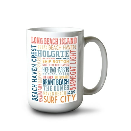 

15 fl oz Ceramic Mug Long Beach Island New Jersey Typography (white) Dishwasher & Microwave Safe