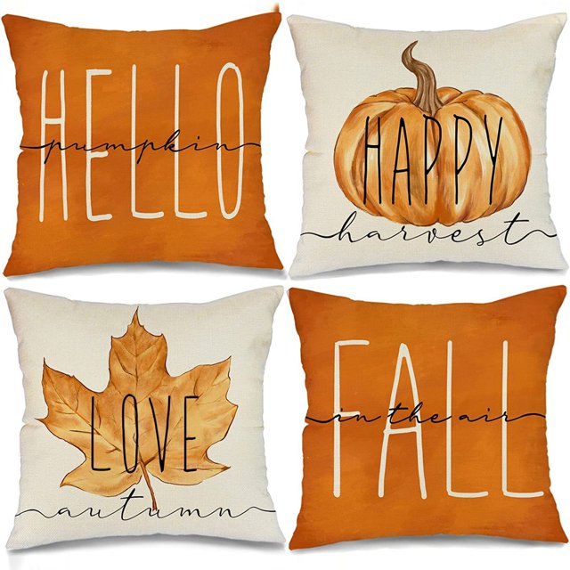 Maojin Decoración De Halloween Fundas De Almohada De Otoño Juego De 18x18 para Decoración De Otoño Hojas De Arce Almohadas De Otoño Al Aire Libre Felices Cojines Decorativos 4 Piezas