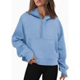 thumbnail image 2 of Womens Sweatshirts Half Zip Fleece Pullover Fall Outfits | Fall Fashion Clothes 2026,Cropped Sweatshirts,Cute Y2k Tops,Winter Loungwear Outfits Light Blue XXL, 2 of 7