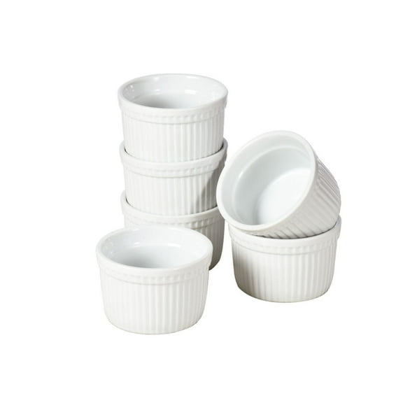 WishDeco Ramekins Set of 6, Creme Brulee Ramekins 7 oz, White Dipping Sauce Dishes, Porcelain Ramekin Bowls for Baking, Souffle, Custard Pudding, Cake, Oven Safe