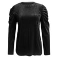 thumbnail image 4 of VISALY Women's Puff Long Sleeve Velvet Tops Base Layers Crewneck Blouses Stretchy Slimming Shirts Trendy Dressy Casual Blouses Elegant Office Shirts Fall Classy Work Holiday Party Outfit Black L, 4 of 9