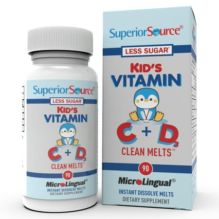 Superior Source Kid’s C + D3, Clean Melts, Quick Dissolve MicroLingual Tablets, 90 Ct, Alternative to Gummies, Vitamin C (30 mg), D3 (400 IU), Immune System Support, Non-GMO