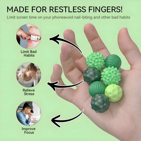 CYFW Magnetic Sensory Fidget Balls 8-Pack-Silicone Stress Relief Toys for Adults Teens with Autism Adhd Anxiety Desk Fidget Magnets for Office Fun Textures Roller Travel Toys Gift-Green