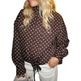 thumbnail image 2 of Gynyvoja Women Polka Dot Jacket Stand Collar Cropped Jackets Zip Up Coat Casual Spring Jacket with Pockets Brown Polka Dot S, 2 of 6