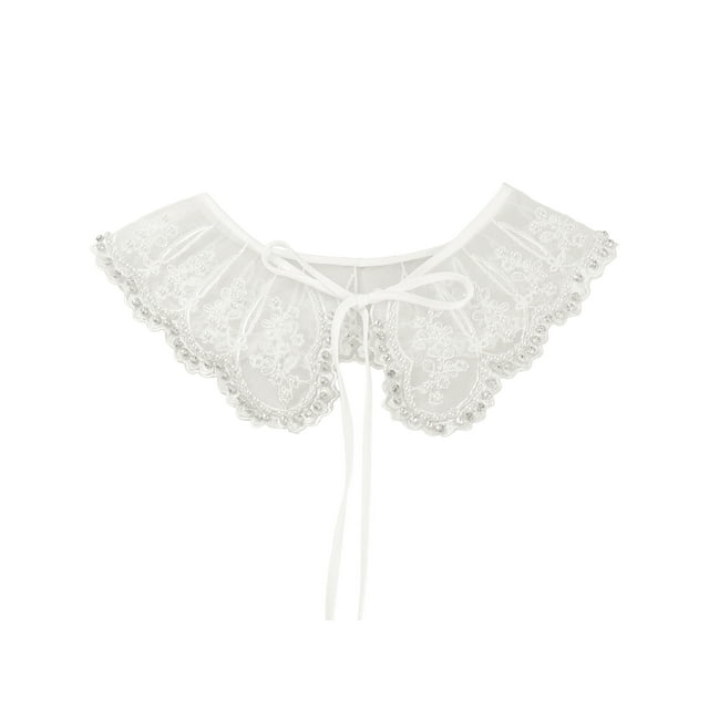 COLLAR FALSO DESMONTABLE INSPIRE CHIC con Rhinestones, Chalina Mini, Gargantilla, Collar Peter Pan Falso para Blusa de Mujer, Talla Única, Blanco-3