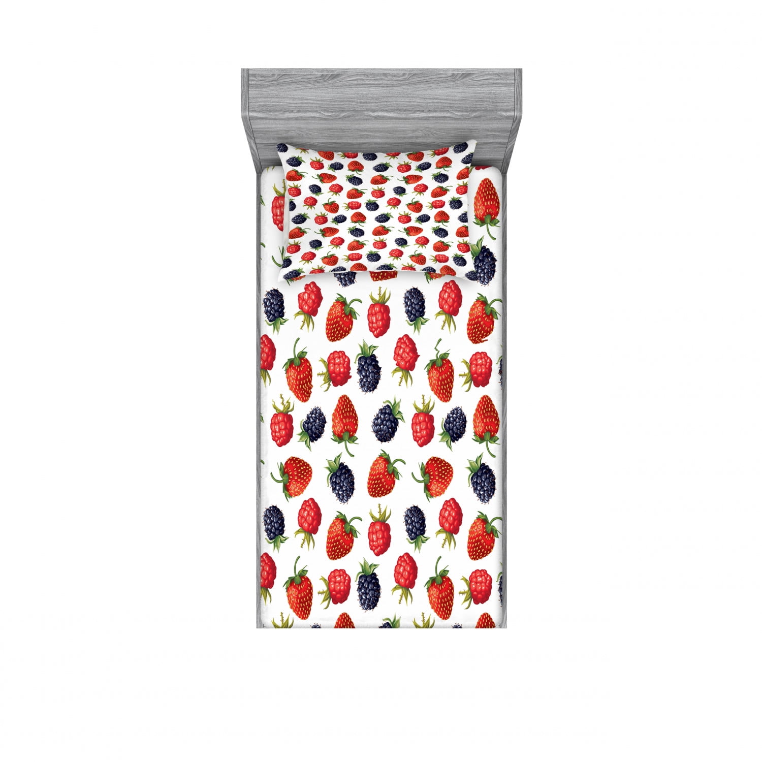 Fruits Bedding Set with Sheet & Covers, Delicious Ripe Berry Print