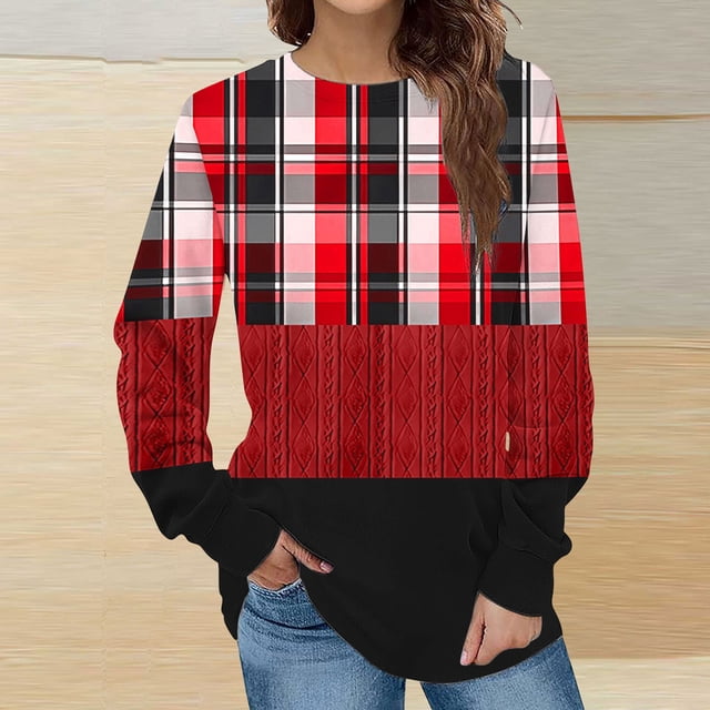 Jienlioq Hauts d'Hiver pour Femmes Mode Chandail Décontracté à Manches Longues à Col Rond Imprimé pour Femmes Hauts Blouse