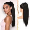thumbnail image 1 of Yanonmyfd Black Straight Drawstring Ponytail Extension - 28 Inch Long Straight Drawstring Ponytail Extension Natural Looking Fluffy Soft Synthetic Cheer Posh Pony Tails Hairpieces Daily Party, 1 of 38