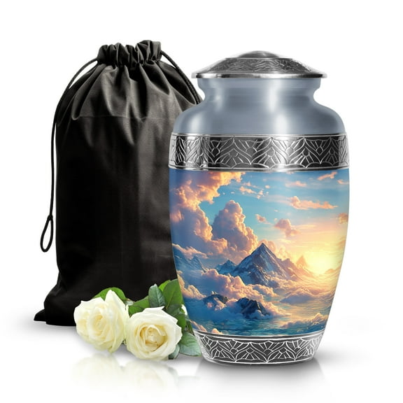 SABURIAL Mountain Urn - Decorative Large Urns For Adult Ash - Perfect Human Ashes Urn For Burial - Handcrafted Memorial Urns For Human Remains - 10 Inch Large With Velvet Bag