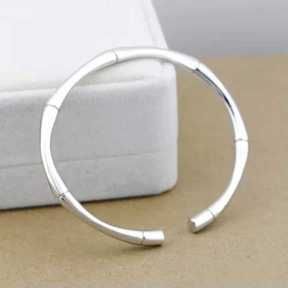 HOOUN 925 Sterling Silver Vintage Unisex Handmade Elegant Cuff Bamboo Bracelets Bangle