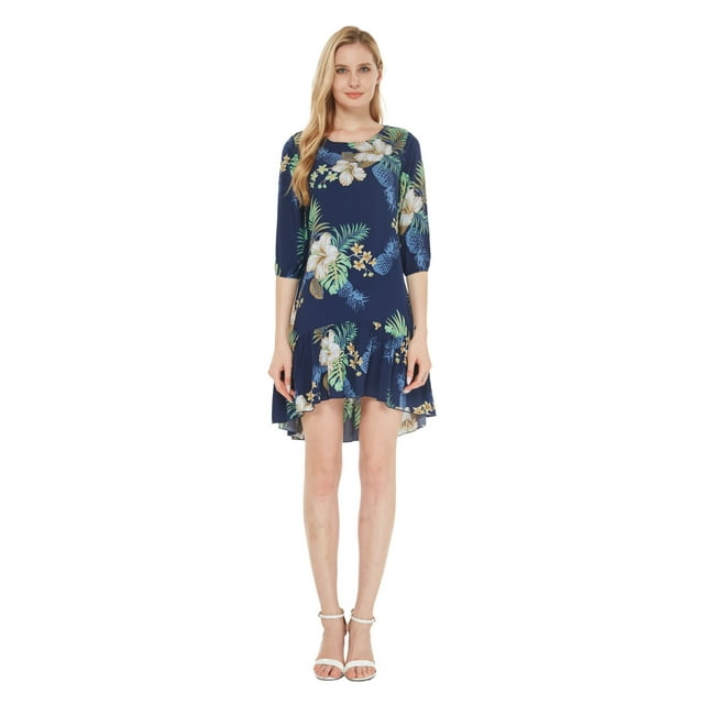 Hawaiian Manches 3/4 Sirène Tunique Robe M Ananas Jardin Marine Femmes