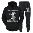thumbnail image 2 of Conjunto de chándal para hombre nuevo "¿Qué día es hoy? ¿A quién le importa?" Sudadera con capucha y pantalón con estampado divertido de perro y café, conjunto de 2 piezas de pantalones de manga larga, 2 of 5