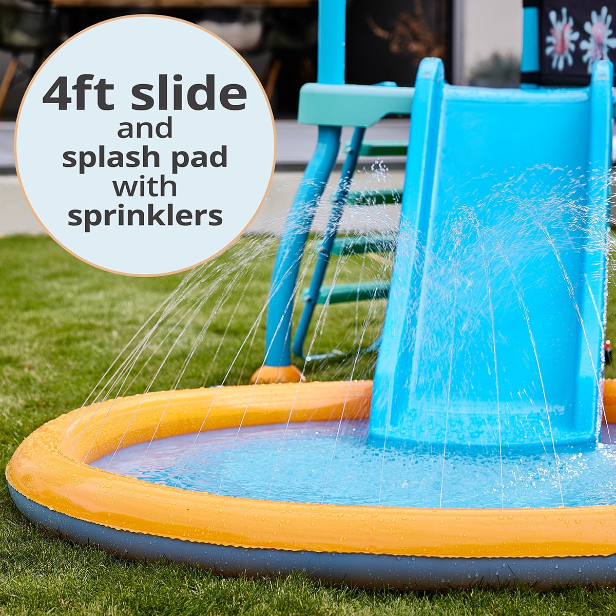 Plum Play Kids Splash Pad Station Water Slide Play Equipment - Outdoor Toddler Water Toys, Sprinkler Pool for Kids, Backyard Water Park with Bubble Blower, Water Reveal Coloring Wall Ages 3 Years+