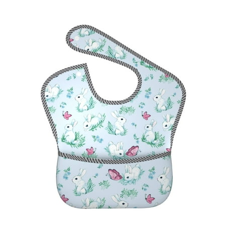 

Bingfone Mess-Proof Baby Bib - Waterproof Bib for Baby Boy or Girl with Food Catcher Pocket Unisex-Rabbit And Butterfly