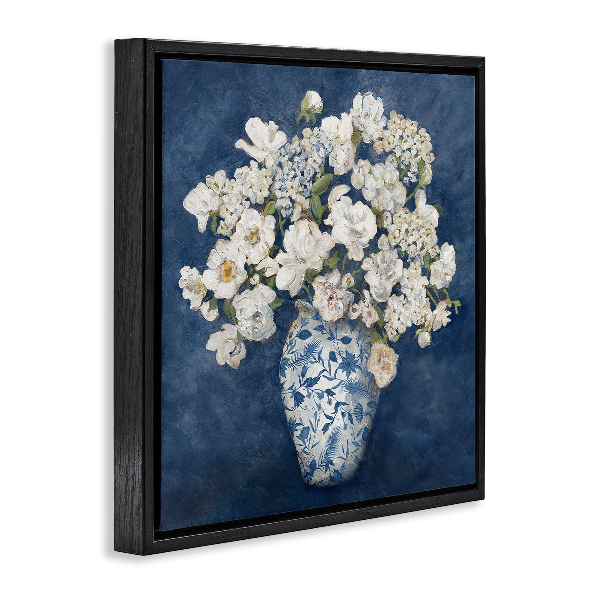 Stupell Industries Classic Blue Chinoiserie Vase Black Framed Floater Canvas Wall Art, design by Charlene Olson