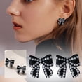 thumbnail image 2 of Pendientes de perla negra con lazo Pendientes elegantes y delicados, 2 of 5